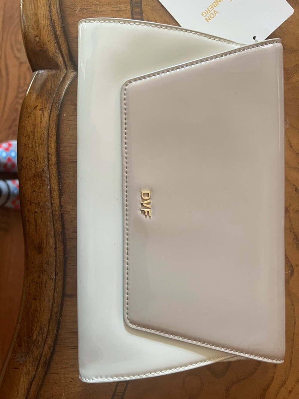 Diane Von Furstenberg Cream & White Patent Envelope Clutch